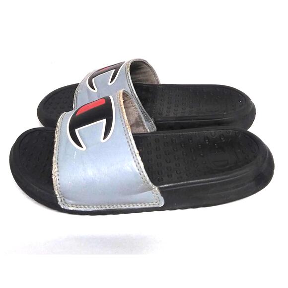 Black and Gray Champion Logo Athletic Slip-On Sandal Slides - Boys Size 13 - Picture 4 of 8
